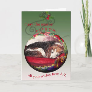Christmas Beagle Sleepy Cozy Puppy Feestdagen Kaart