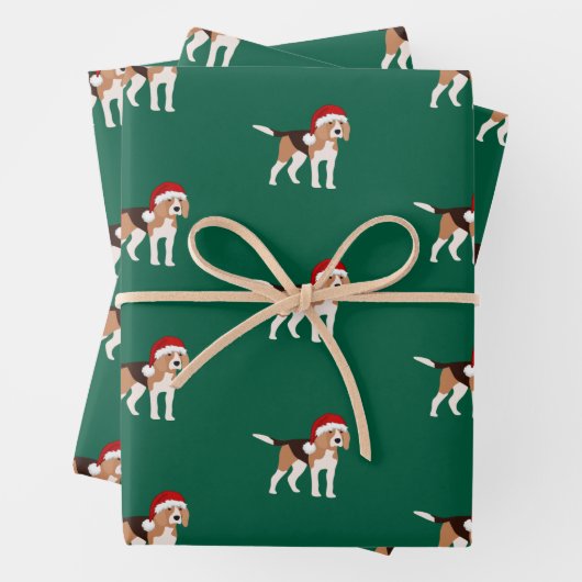 Christmas Beagle Wrapping Paper Sheet Set of 3 (In situ)