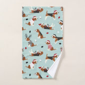 Christmas Beagles Blue Bath Towel Set Bad Handdoek (Handdoek)