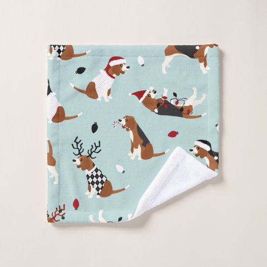 Christmas Beagles Blue Bath Towel Set Bad Handdoek (Wasdoekje)