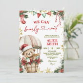 Christmas Bear Air Balloon Santa Boy Baby Shower Kaart (Staand voorkant)