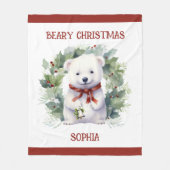 Christmas Bear Blanket for Kids With Name Fleece Deken (Voorkant)