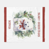 Christmas Bear Blanket for Kids With Name Fleece Deken (Voorkant (Horizontaal))