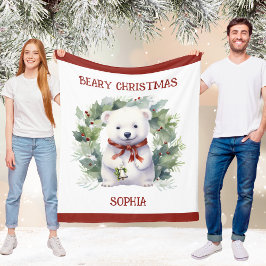 Christmas Bear Blanket for Kids With Name Fleece Deken