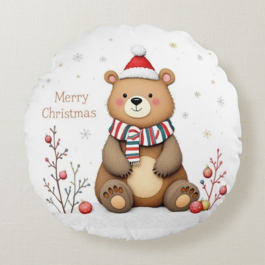 Christmas Bear Rond Kussen (Voorkant)