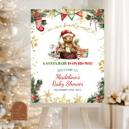 Christmas Bear Santa Boy Baby Shower Welcome Sign Poster