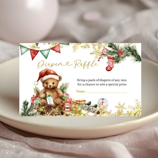 Christmas Bear Santa Boy Diaper Raffle Informatiekaartje