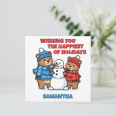 Christmas Bears Building A Snowman Color Me  Feestdagenkaart (Staand voorkant)