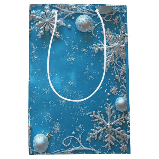 Christmas Beautiful Glitter Snowflakes Ornaments Medium Cadeauzakje (Voorkant)