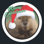 Christmas Beaver - Classic ronde Sticker, glanzend Ronde Sticker<br><div class="desc">Christmas Beaver - Classic ronde Sticker,  glanzend. Er staat geschreven: "Vrolijk kerstfeest". Vrolijk kerstfeest voor iedereen!</div>