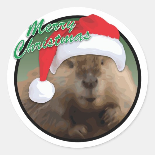 Christmas Beaver - Classic ronde Sticker, glanzend Ronde Sticker (Voorkant)
