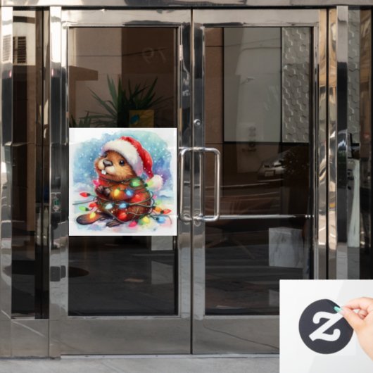 Christmas Beaver Venster Cling Raamsticker (Kantoordeur)