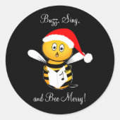 Christmas Bee Singing Bee Merry! Ronde Sticker (Voorkant)