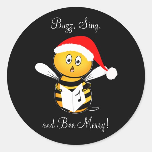 Christmas Bee Singing Bee Merry! Ronde Sticker (Voorkant)