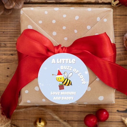 Christmas Bee Wearing Santa's Hat Child  Ronde Sticker