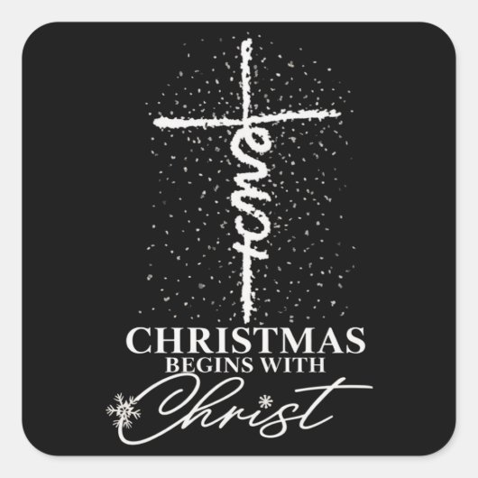 Christmas Begin with Christ Jesus Cross Christian Vierkante Sticker (Voorkant)