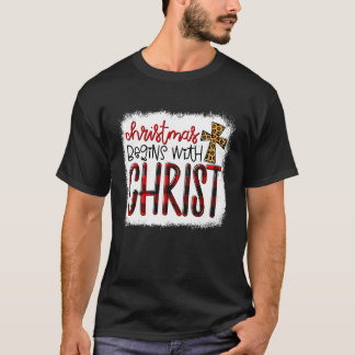 Christmas Begin With Christ Leopard Christian Cros T-shirt