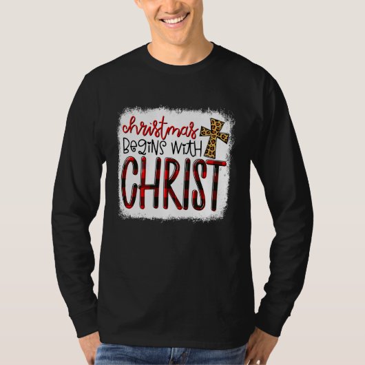 Christmas Begin With Christ Leopard Christian Cros T-shirt (Voorkant)