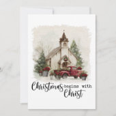 Christmas Begins With Christ Rustic Red Truck Feestdagenkaart (Voorkant)