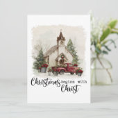 Christmas Begins With Christ Rustic Red Truck Feestdagenkaart (Staand voorkant)