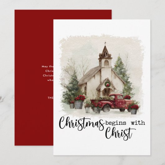 Christmas Begins With Christ Rustic Red Truck Feestdagenkaart (Voorkant / Achterkant)