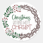 CHRISTMAS BEGINT MET CHRIST RONDE STICKER (Voorkant)