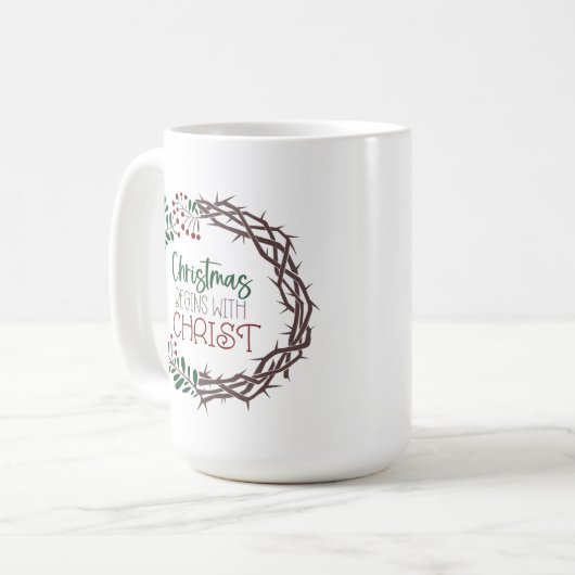 CHRISTMAS BEGINT MET CHRIST Scripture Wreate Koffiemok (Voorkant links)