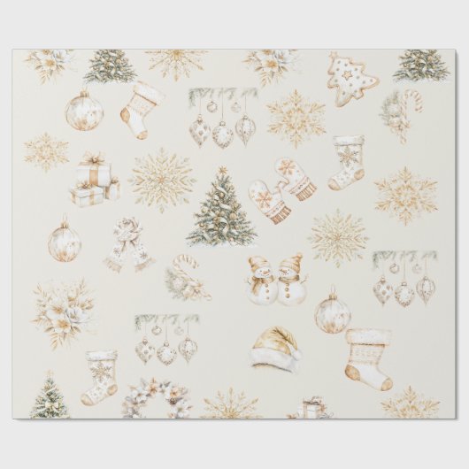 Christmas beige gold wrapping paper cadeaupapier (Vlak)