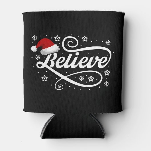 Christmas Believe Santa Claus - Santa Hat Zwart Blikjeskoeler (Voorkant)