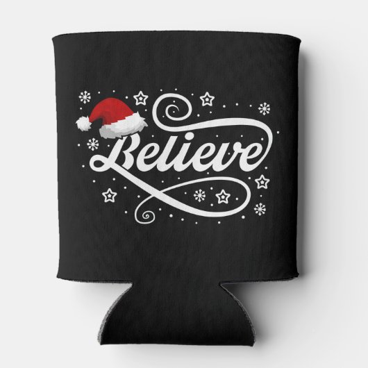 Christmas Believe Santa Claus - Santa Hat Zwart Blikjeskoeler (Achterkant)