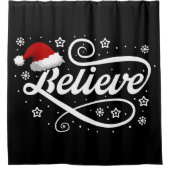 Christmas Believe Santa Claus - Santa Hat Zwart Douchegordijn (Voorkant)