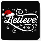 Christmas Believe Santa Claus - Santa Hat Zwart Kartonnen Onderzetters