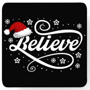Christmas Believe Santa Claus - Santa Hat Zwart Kartonnen Onderzetters