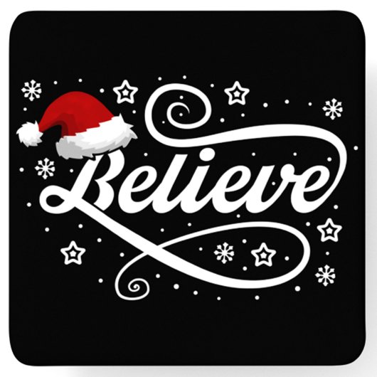 Christmas Believe Santa Claus - Santa Hat Zwart Kartonnen Onderzetters