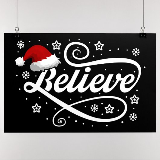 Christmas Believe Santa Claus - Santa Hat Zwart Perfect Poster