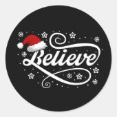 Christmas Believe Santa Claus - Santa Hat Zwart Ronde Sticker (Voorkant)