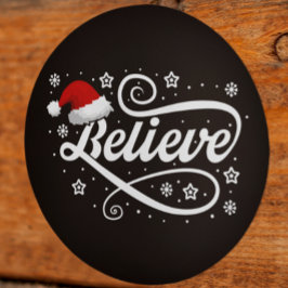 Christmas Believe Santa Claus - Santa Hat Zwart Ronde Sticker