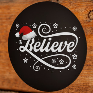 Christmas Believe Santa Claus - Santa Hat Zwart Ronde Sticker