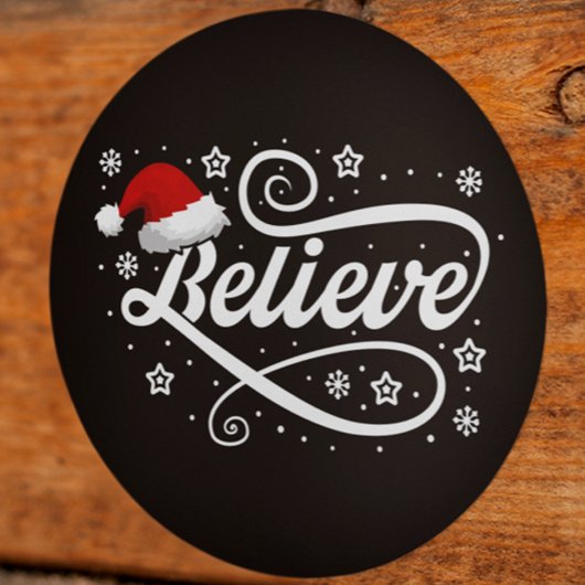 Christmas Believe Santa Claus - Santa Hat Zwart Ronde Sticker