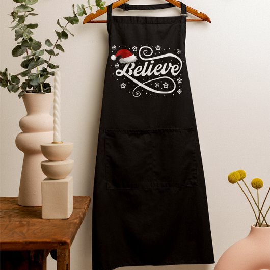 Christmas Believe Santa Claus - Santa Hat Zwart Schort
