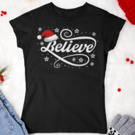 Christmas Believe Santa Claus - Santa Hat Zwart T-shirt