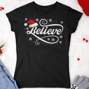 Christmas Believe Santa Claus - Santa Hat Zwart T-shirt