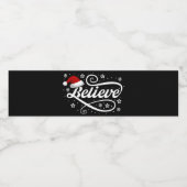 Christmas Believe Santa Claus - Santa Hat Zwart Waterfles Etiket (Enkel label)