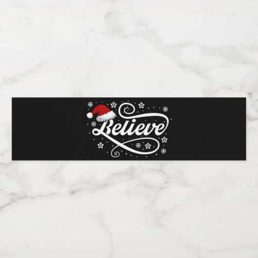 Christmas Believe Santa Claus - Santa Hat Zwart Waterfles Etiket (Enkel label)