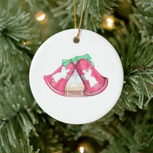 Christmas Bell Creche Keramisch Ornament (Boom)
