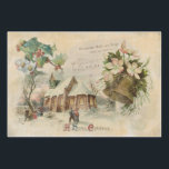"Christmas Bell"  Inpakpapier Vel<br><div class="desc">"Christmas Bell" is een collage gemaakt van afbeeldingen die indrukken van de kerstervaring weergeven. Het hoogtepunt is een prachtige oude koperen bel met het opschrift "Noel". Dit wordt afgedekt door mooie witte bloesems getint met roze en lichtgroen blad. De bel aan de voorzijde van een besneeuwde buitenkerk, allemaal verlicht voor...</div>