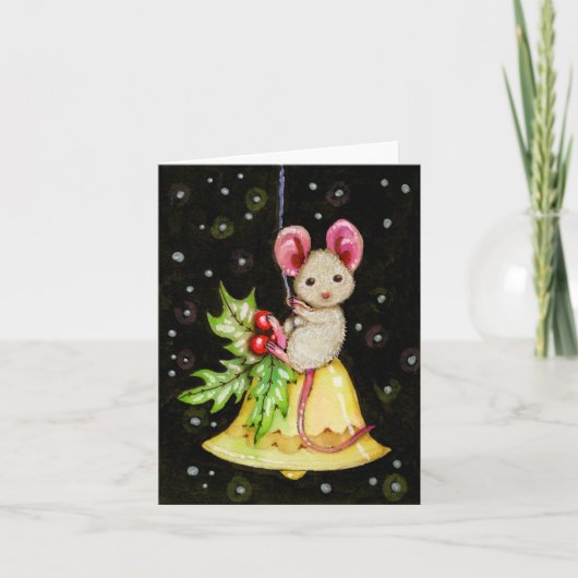 Christmas Bell Mouse Leuk Dier Wenskaart Kaart (Voorkant)