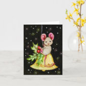 Christmas Bell Mouse Leuk Dier Wenskaart Kaart (Gele Bloem)