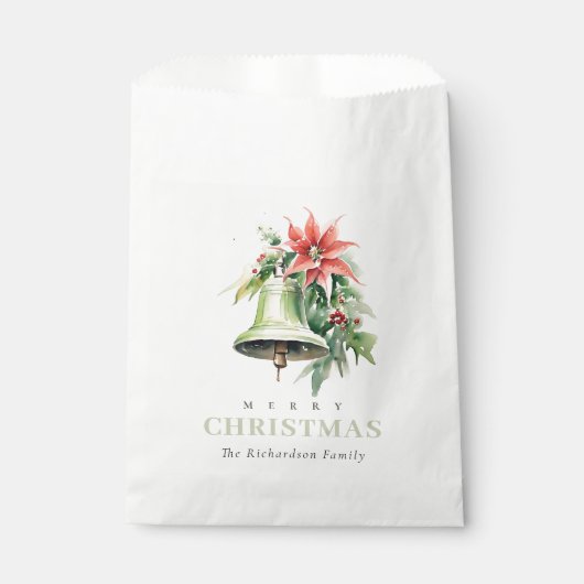 Christmas Bell Pine Poinsettia Foliage Waterverf Bedankzakje (Voorkant)