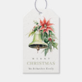 Christmas Bell Pine Poinsettia Foliage Waterverf Cadeaulabel (Voorkant)